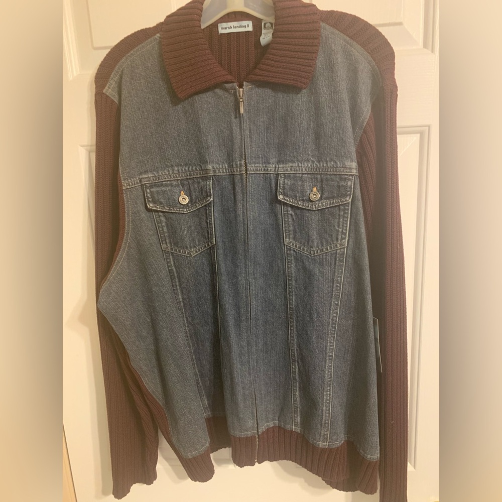 Denim and Knit Jacket with Zipper